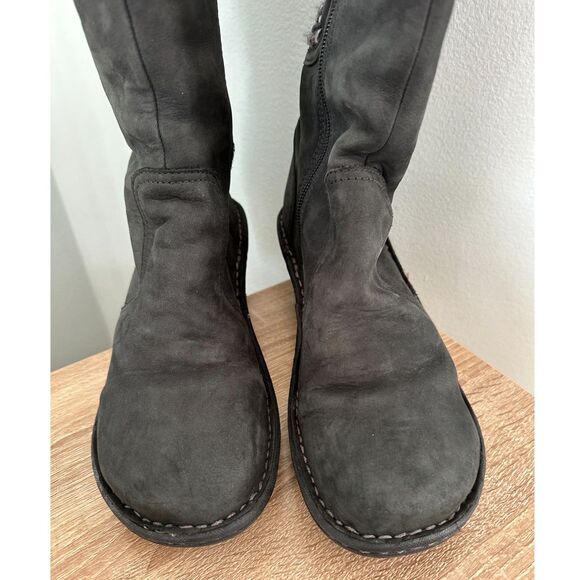 Ugg Skylar Wedge Boots Black Leather Knit Cuff Mid Calf Winter Casual size 8 - Picture 10 of 11